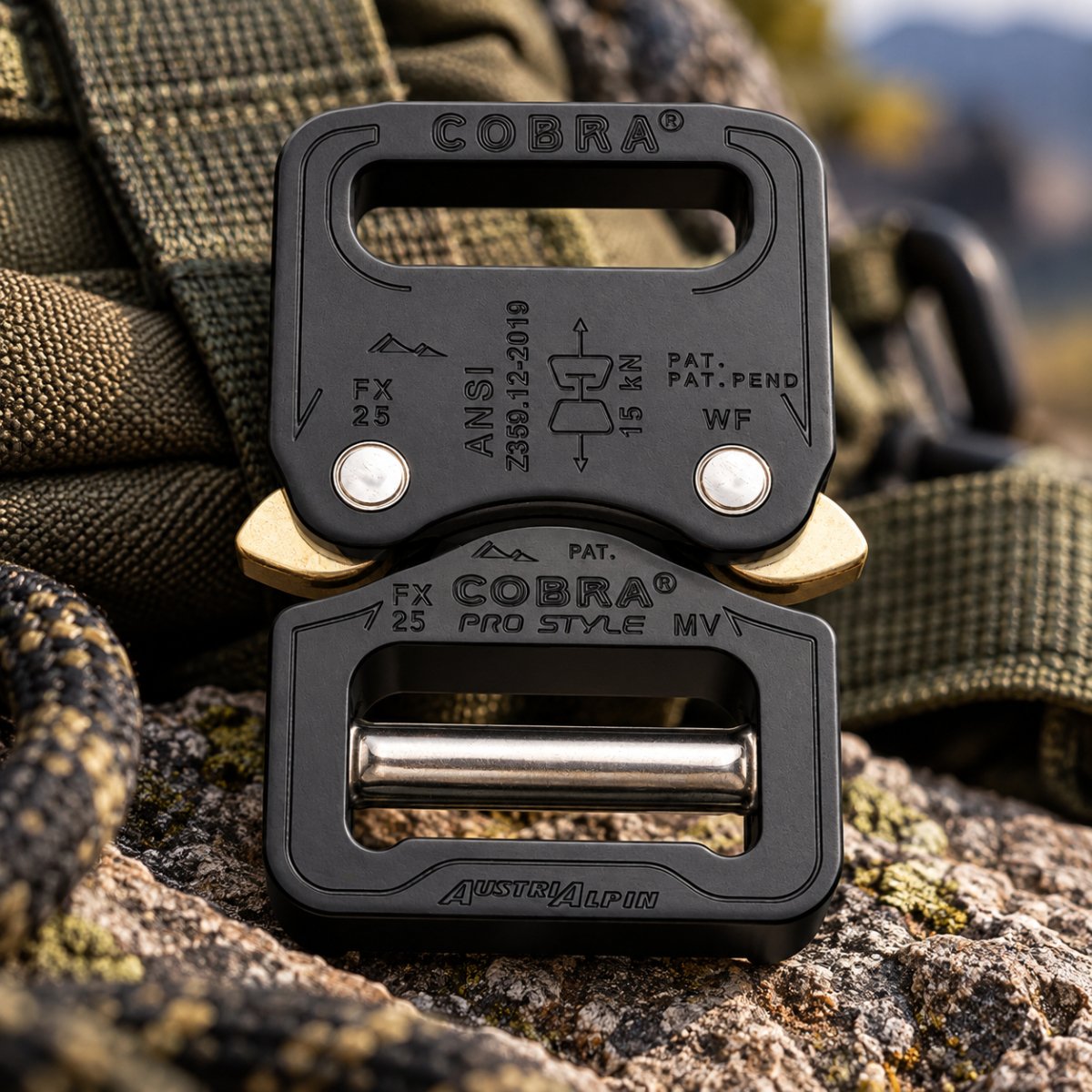 Klamra do paska AustriAlpin COBRA PRO STYLE 18 kN 25 mm z szybkozamykaczem, czarna