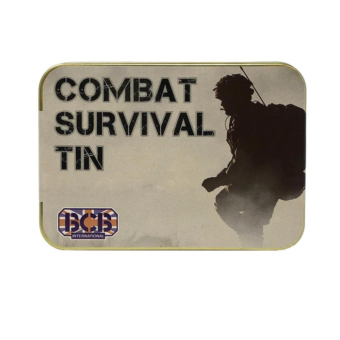 Puszka Combat Survival z sylwetką i logo „BCB” na białym tle