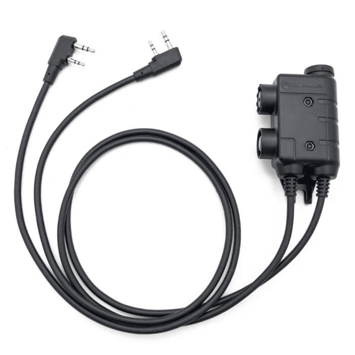 Earmor Dual PTT Adapter Kenwood Baofeng 2 Pin Wired Tactical Headset Black - GoMilitar