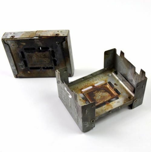 Zabytkowa aluminiowa składana kuchenka ESBIT używana przez armię niemiecką, kompaktowa i lekka do biwakowania i bushcraftu.