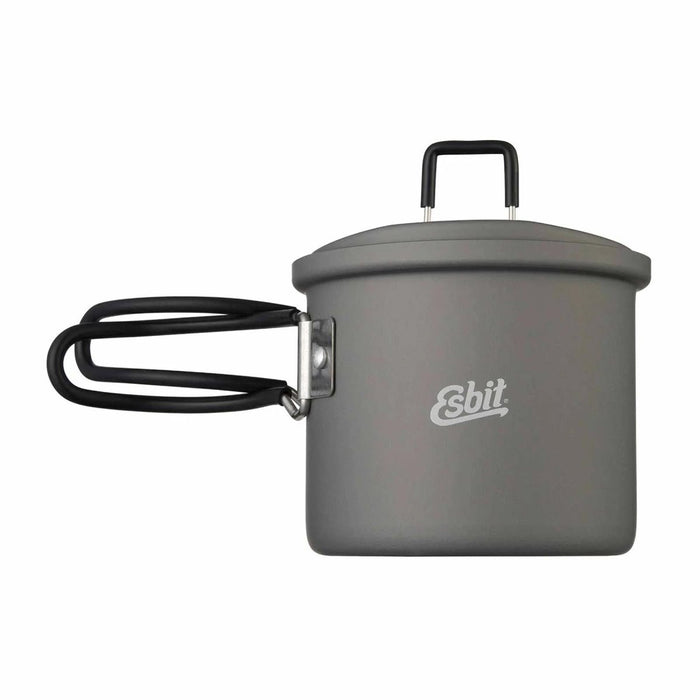 ESBIT Lekki garnek kempingowy 625 ml, składany uchwyt z twardego, anodyzowanego aluminium, szary - GoMilitar