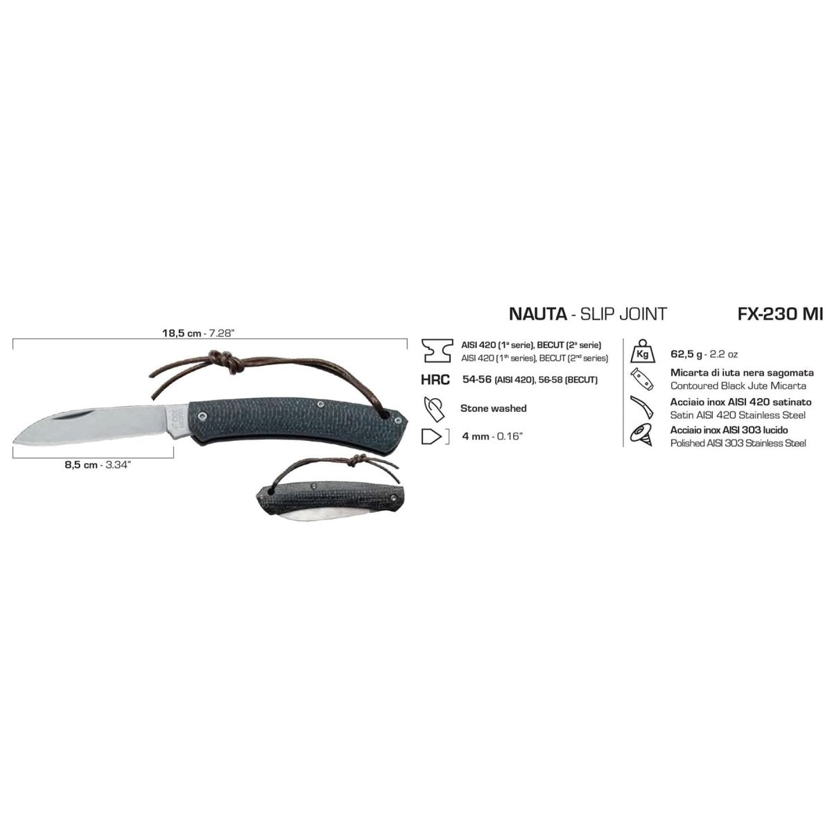 Kompaktowy scyzoryk Fox Knives NAUTA taktyczny składany ze stali 420C micarta