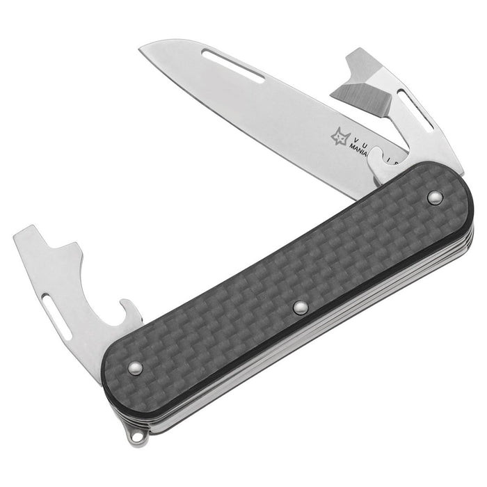 Wielofunkcyjny scyzoryk Fox Knives VULPIS FX-VP130-3 CF z rękojeścią z włókna węglowego i ostrzem ze stali nierdzewnej M390.