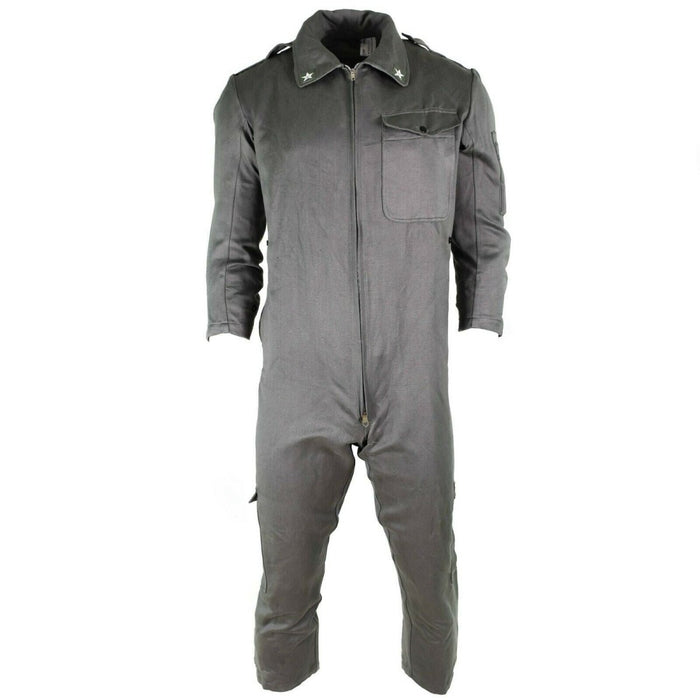 Oryginalny szary kombinezon wojskowy armii włoskiej z zamkiem błyskawicznym i kieszenią na piersi, wykonany z wytrzymałej mieszanki bawełny.