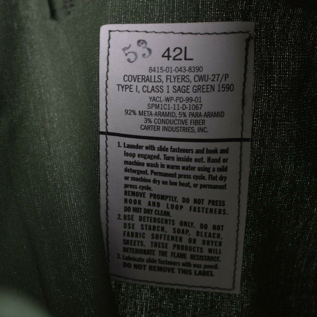 Oryginalny kombinezon lotniczy USAF CWU-27/P, odporny na ogień, zielony nomex