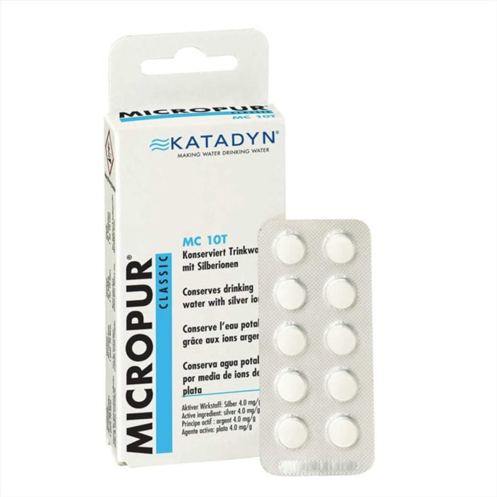 Opakowanie tabletek do oczyszczania wody Katadyn Micropur Classic MC 10T zawierające 40 tabletek o pojemności 10 litrów każda