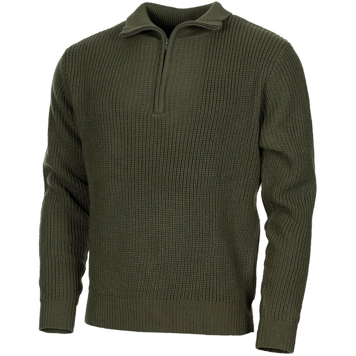 MFH Sweter w stylu troyer, sweter z dzianiny ściągaczowej w kolorze oliwkowym NOWOŚĆ - GoMilitar
