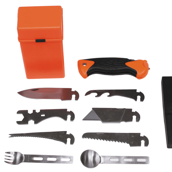 MFH Special 27 Part Survival Kit Utility Tool Box Orange Camping Outdoor - GoMilitar