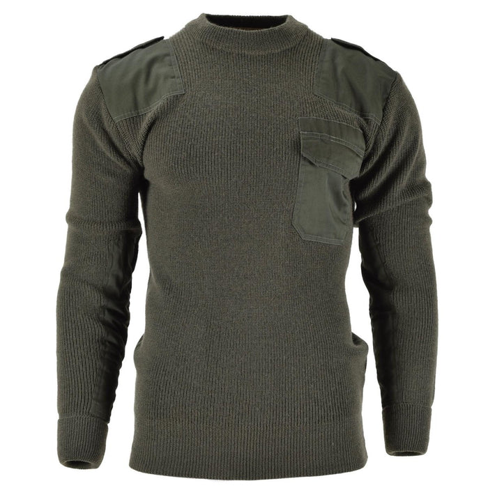 Mil-Tec oliwkowa, wełniana bluza komandosów w stylu niemieckiej Bundeswehry, ze wzmocnionymi ramionami i kieszenią na piersi.