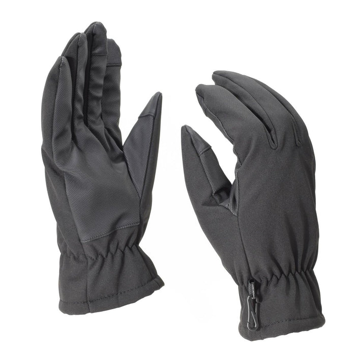Czarne, zimowe rękawiczki Mil-Tec typu softshell z podszewką 3M Thinsulate, elastycznym paskiem i antypoślizgowym uchwytem na zimne dni.