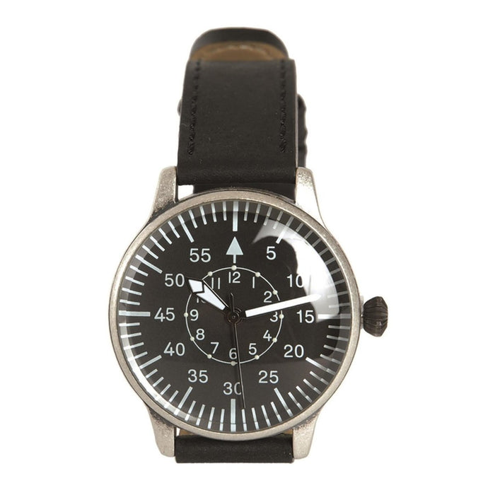 MIL - TEC Retro Pilot Zegarek Kwarcowy Mechanizm Kwarcowy Bransoletka ze Skóry Naturalnej Czarny - GoMilitar
