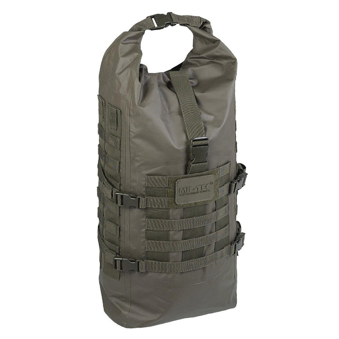 Wodoodporny taktyczny plecak taktyczny typu roll-up typu dry bag MIL-TEC SEALS 35L w kolorze oliwkowym z zapięciem na klamry i paskami MOLLE
