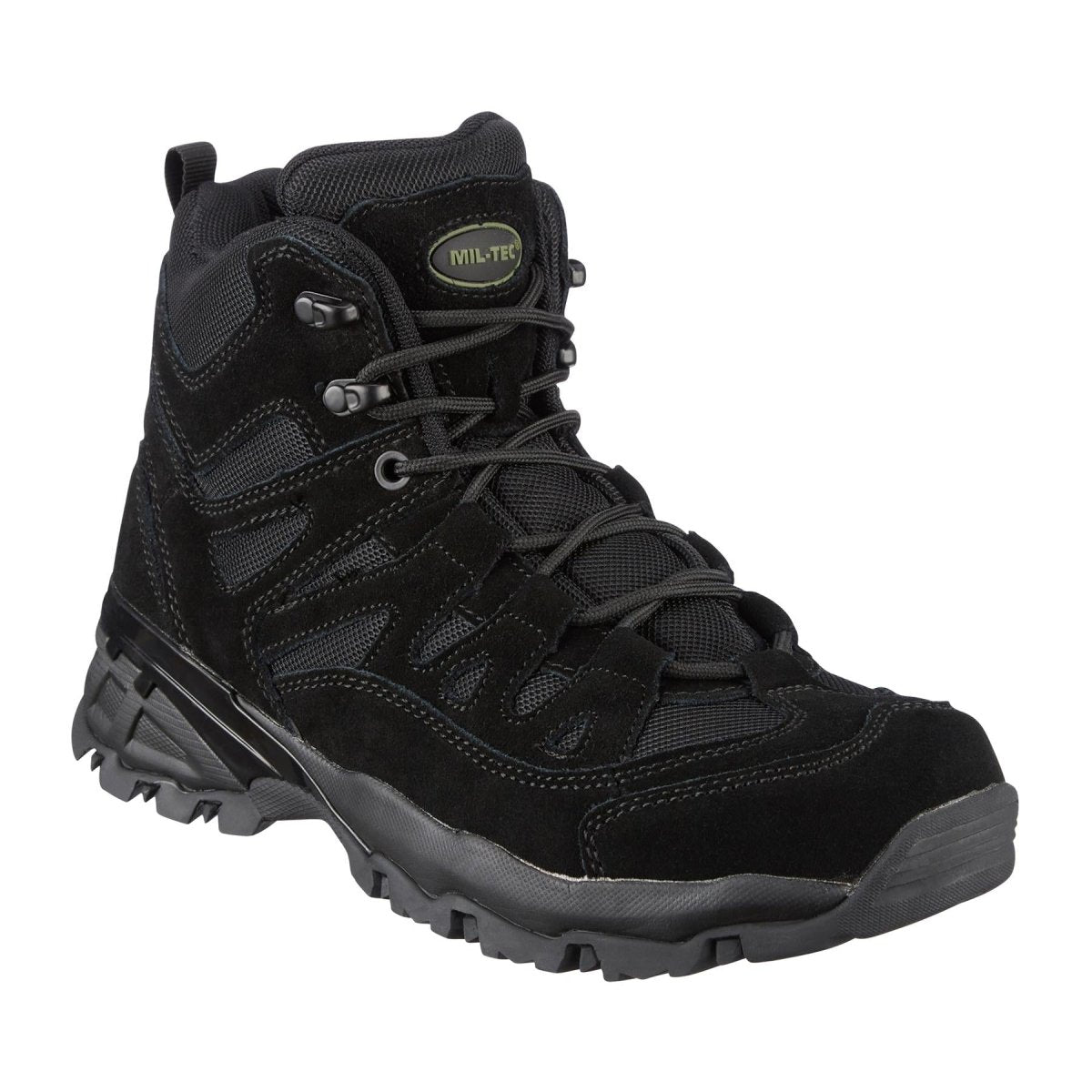 Mil-Tec Boots Mid Cielf Round Sole Camping Outdoor Black Suede Footwear