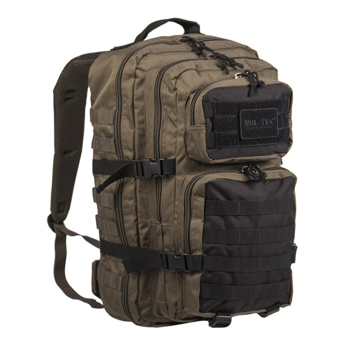 Plecak MIL-TEC U.S. Assault Ranger 20L w kolorze oliwkowym z systemem MOLLE i wyściełanymi paskami do uprawiania turystyki pieszej i trekkingu