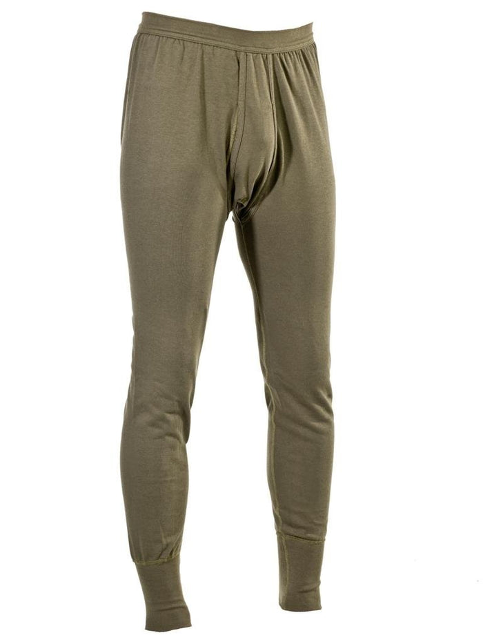 Oryginalne niemieckie wojskowe kalesony termiczne Long Johns Army wydane w kolorze oliwkowym, zapewniające ciepło w zimnej pogodzie