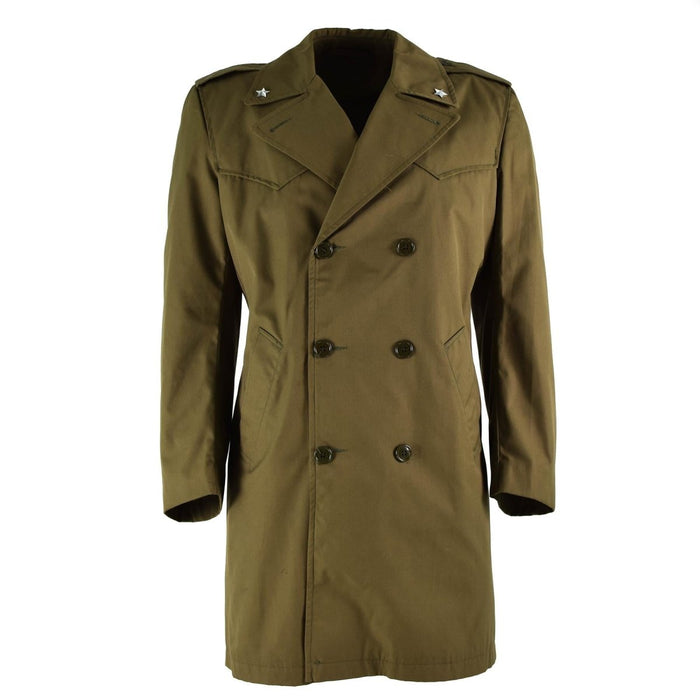Oryginalny, dwurzędowy płaszcz przeciwdeszczowy w kolorze khaki, w stylu vintage, wykonany z wodoodpornego materiału, z wojskowym wzorem włoskiej armii