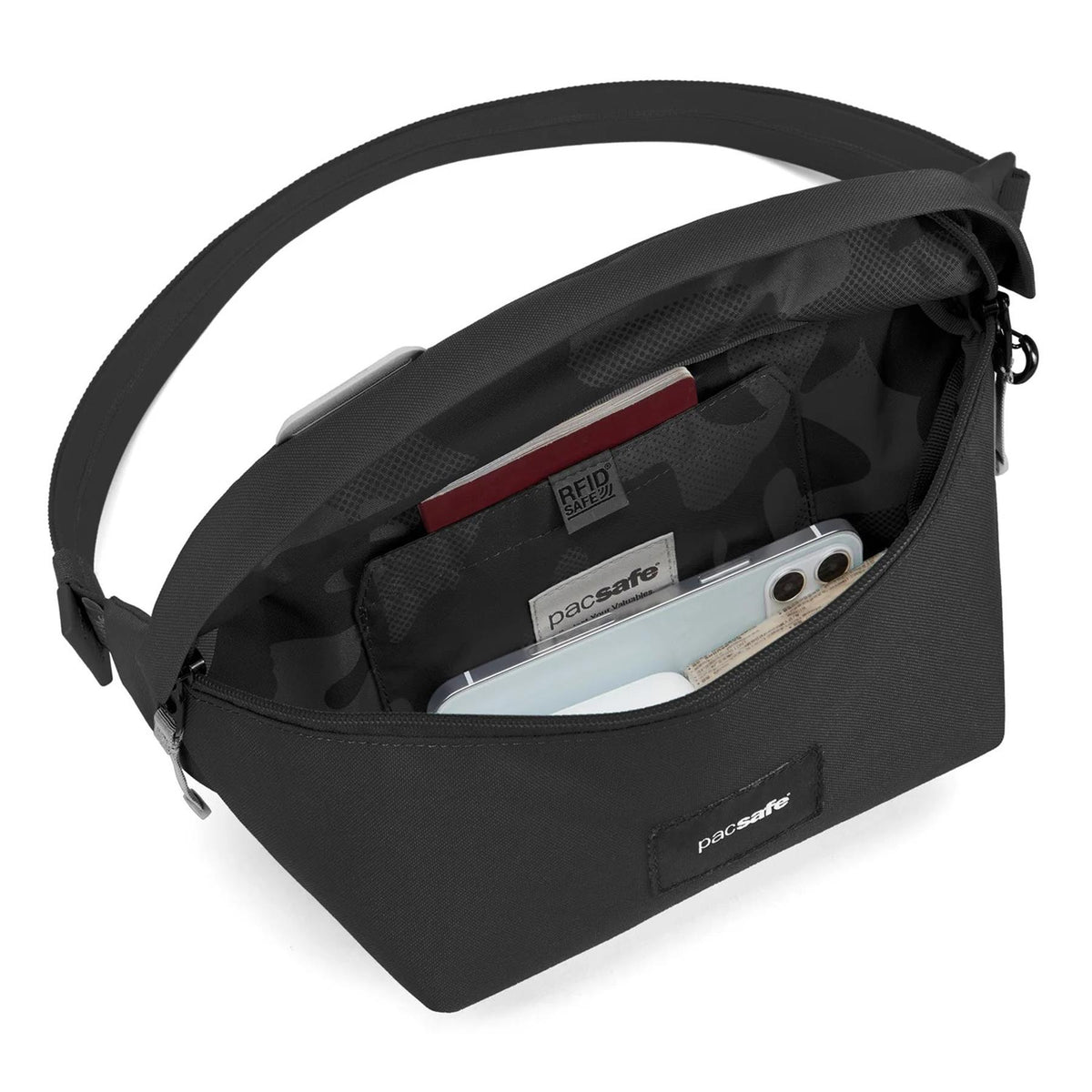 Pacsafe Go Saszetka biodrowa 2,5 l, bez PFC, z zabezpieczeniem przed kradzieżą, RFID, czarna