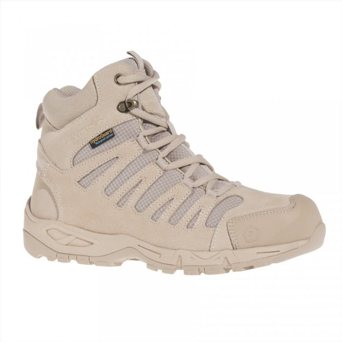 Beżowe buty taktyczne Pentagon Achilles XTR 6 z zamszową skórą, nylonową siatką, wodoodporną konstrukcją i wytrzymałą podeszwą do użytku na zewnątrz