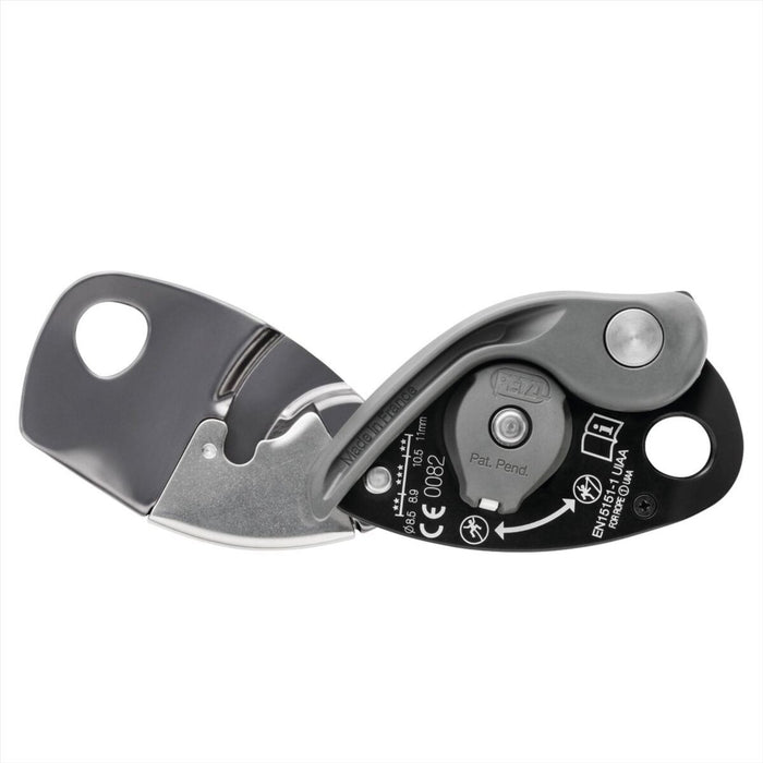 Petzl GRIGRI+ Urządzenie asekuracyjne ze wspomaganiem hamowania, antypaniczne 8,5–11 mm, szare - GoMilitar