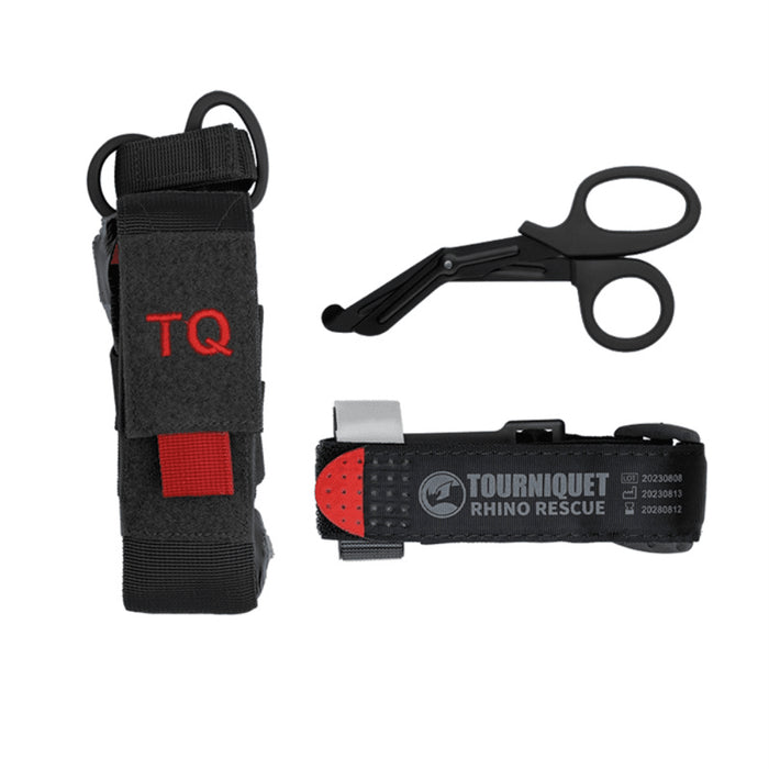 Rhino Rescue Tourniquet Set Pouch Scissors Emergency First Aid Kit Black - GoMilitar