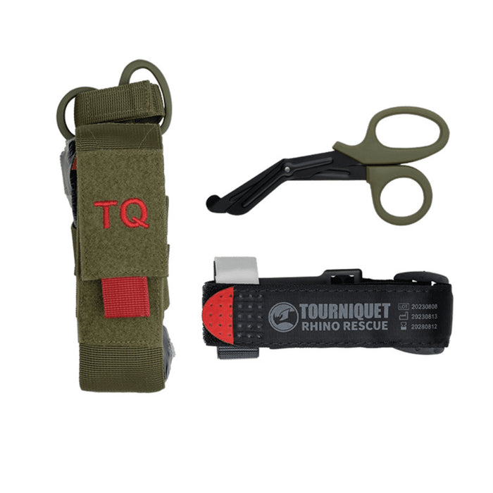 Rhino Rescue Tourniquet Set Pouch Scissors Emergency First Aid Kit Olive - GoMilitar