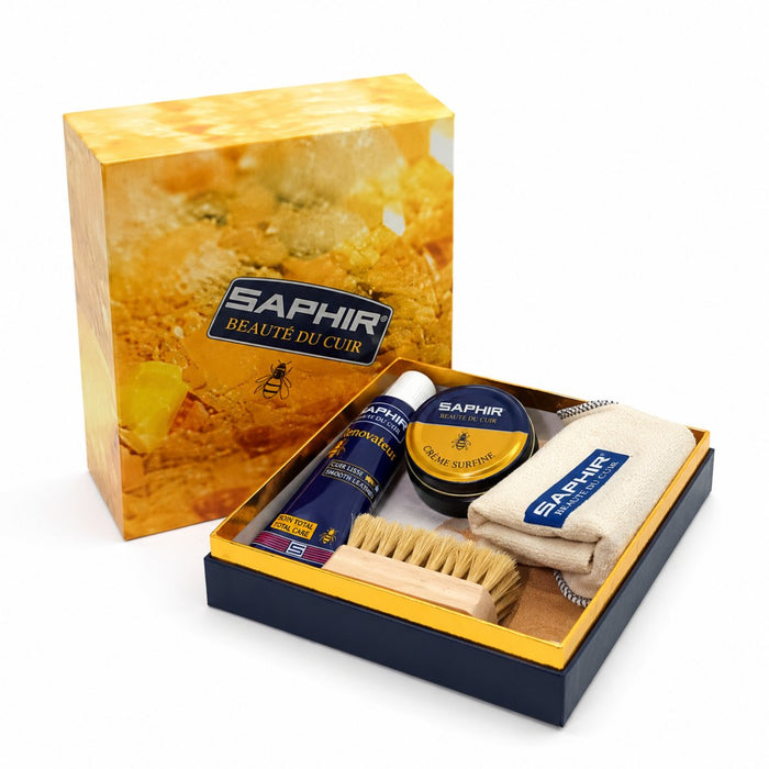 Saphir Box Large Shoe Care Kit Smooth Leather Polish Brush Cloth Set - GoMilitar