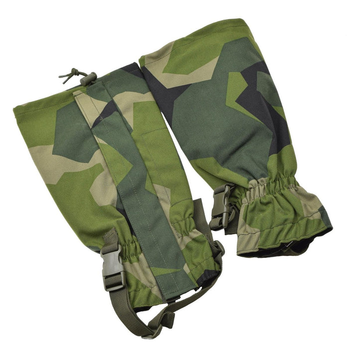 Wodoodporne getry TACGEAR w kolorze szwedzkiej armii M90 Splinter Camo z metalowymi haczykami, rozmiar uniwersalny, ochrona zewnętrzna.
