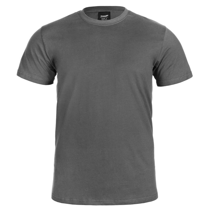 Szary podkoszulek T-shirt z bawełny wojskowej TEXAR z oddychającego materiału i wzmocnionymi szwami zapewniającymi trwałość i wygodę.