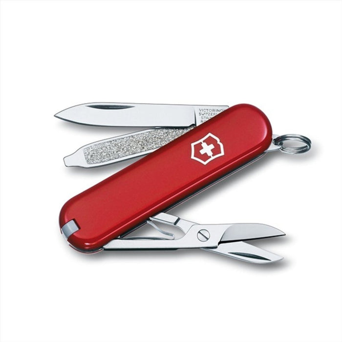 Nóż szwajcarski Victorinox Classic SD z 7 funkcjami, czerwoną rękojeścią Cellidor i kompaktową konstrukcją 58 mm